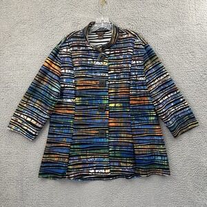 Multiples Button Up Jacket 3/4 Sleeve Textured Artsy Stretch Boho Women's‎ XL